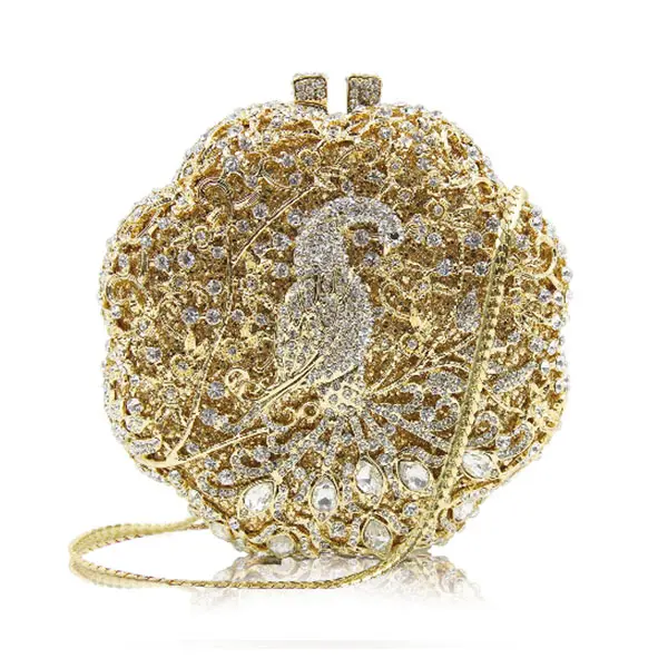 New flowers hollow bird diamond evening clutch purse gold Day Clutches wallet for wedding bridal silver clutches shoulder bag