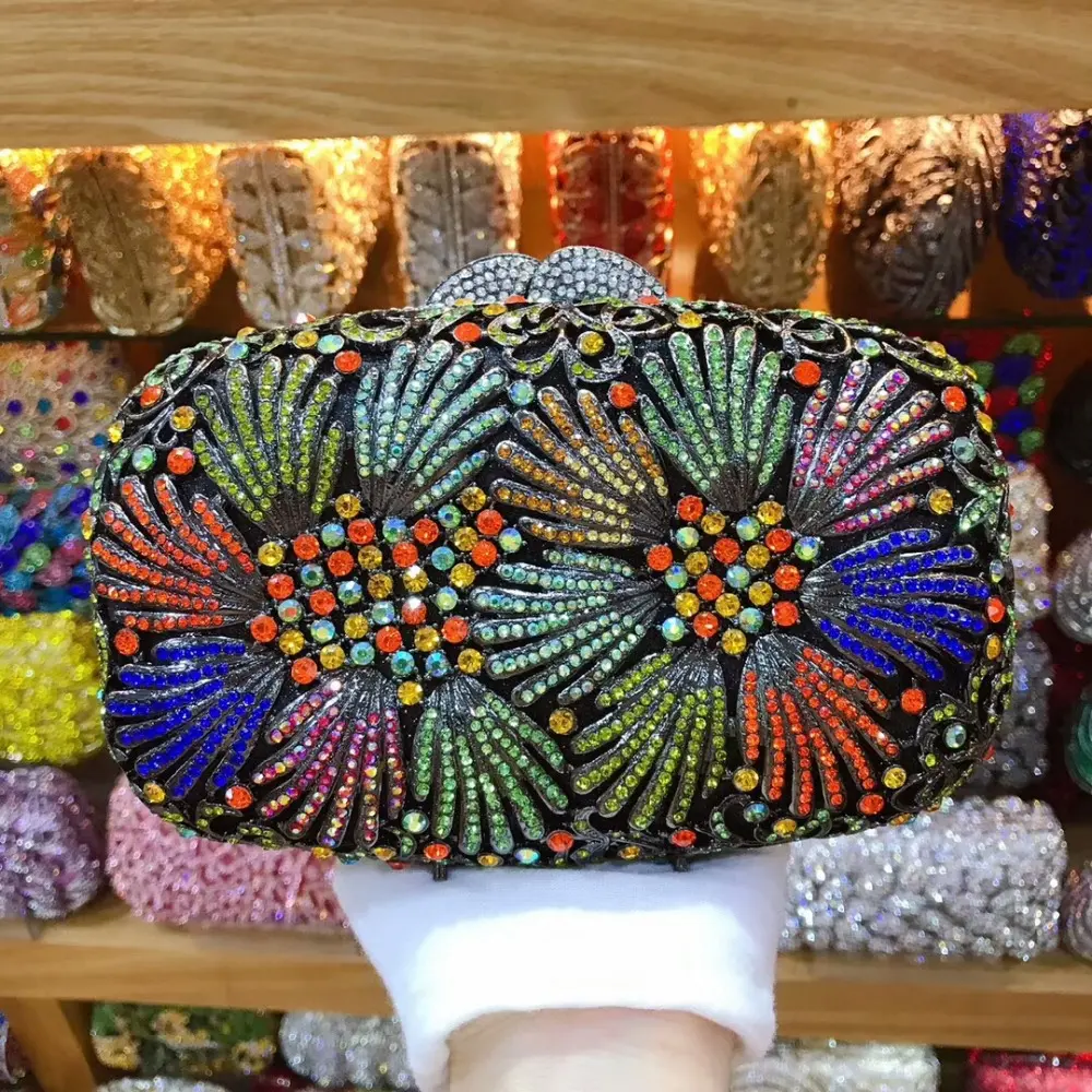 XIYUAN Emerald Green Women Crystals Evening Clutch Bags Party Cocktail Rhinestone Minaudiere Handbags Gems Day Clutches Wedding