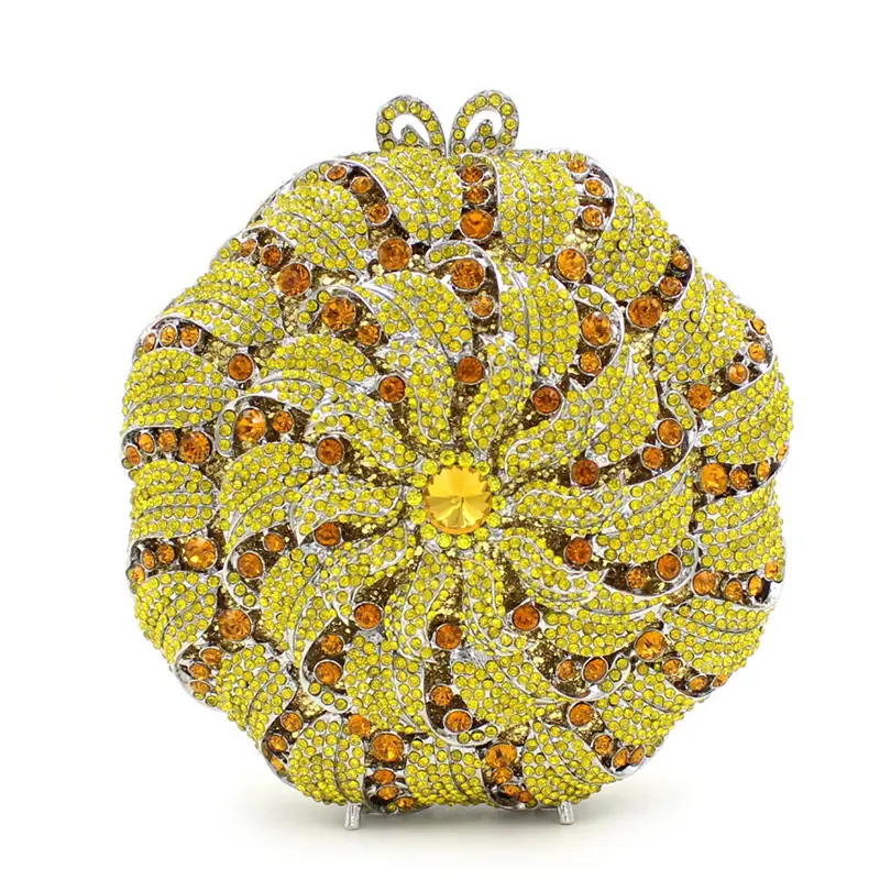 Women Yellow/Red/Pink Crystals Clutch Evening Bags Wedding Party Chain Shoulder Bags Ladies Rhinestones Handbags and Purse