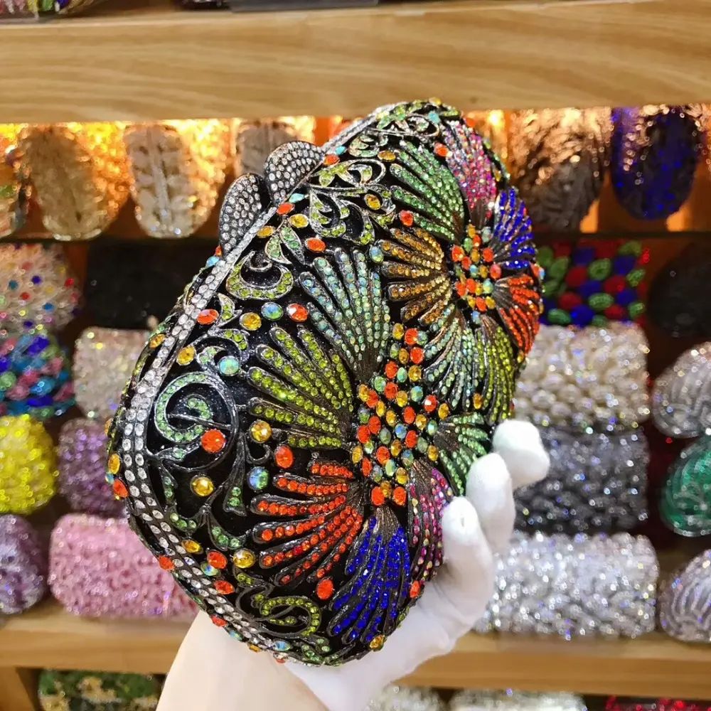 XIYUAN Emerald Green Women Crystals Evening Clutch Bags Party Cocktail Rhinestone Minaudiere Handbags Gems Day Clutches Wedding