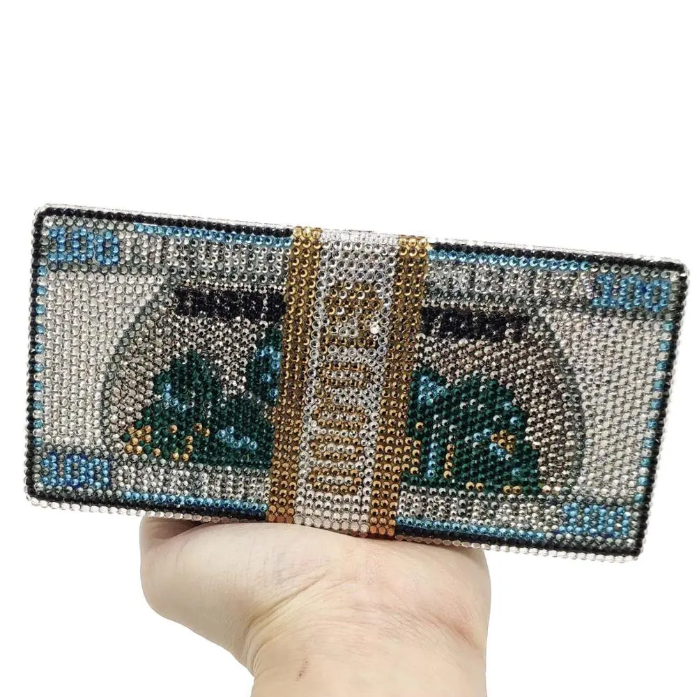 Rhinestone Dollar bags Crystal clutch Purse Women’s Chain Mini Minaudiere Fashion Lady Evening Shoulder Handbag Banquet Clutches