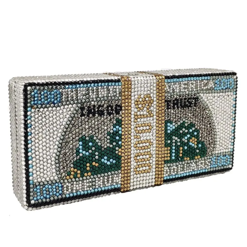 Rhinestone Dollar bags Crystal clutch Purse Women’s Chain Mini Minaudiere Fashion Lady Evening Shoulder Handbag Banquet Clutches