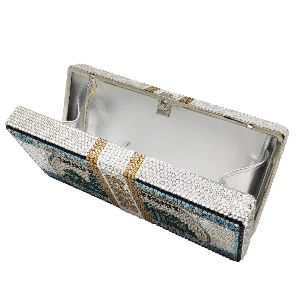 Rhinestone Dollar bags Crystal clutch Purse Women’s Chain Mini Minaudiere Fashion Lady Evening Shoulder Handbag Banquet Clutches
