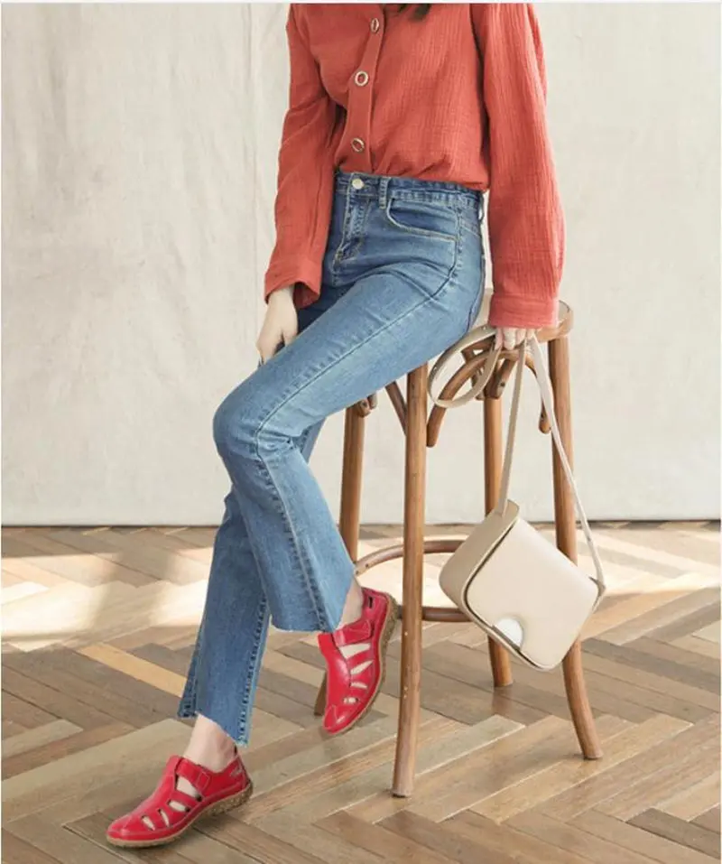 Split Leather Flat Sandals Women Fashion Summer Shoes Anti-slip Soft Sole Ladies Gladiator Sandal Breathable Sandalias SH031502
