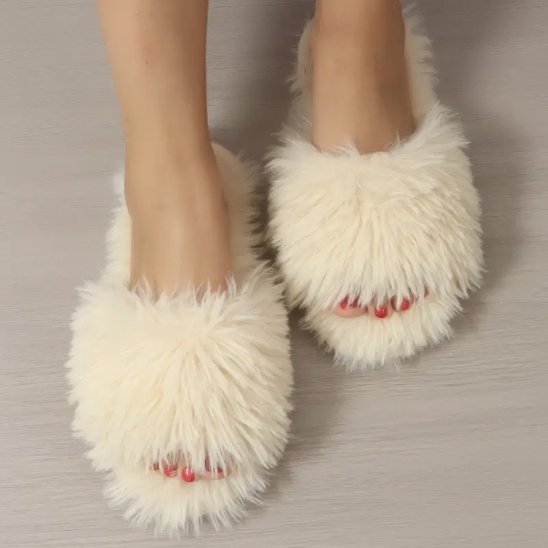 Women's Indoor Slippers 2025 Autumn and Winter New Faux Fur Home Lazy Shoes Soft Sole Girls Fashion Warm Fluffy Slides