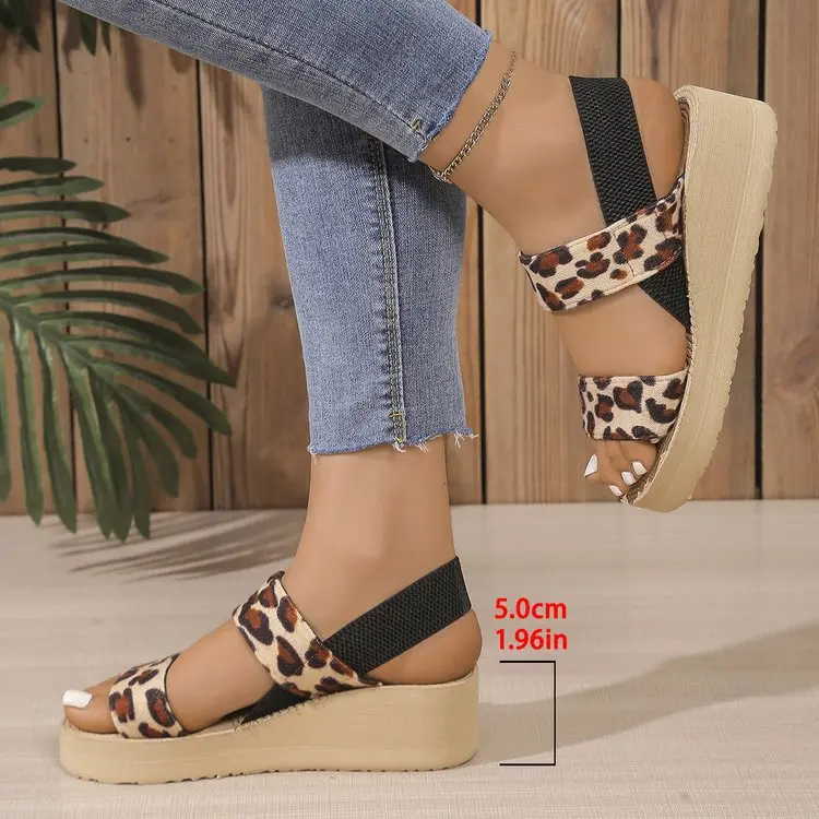 2025 Light Weight Summer Leopard Sandals For Women Daily Walking Shoes Soft EVA Elastic Band Girls Student Platform Sandalias