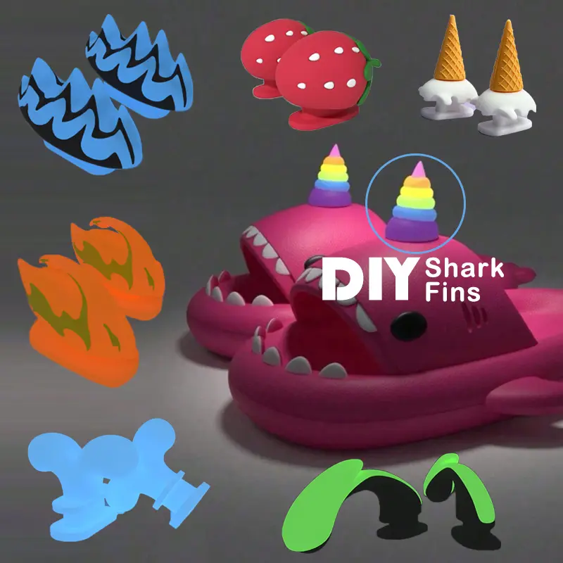 1Pair DIY Shark Slippers Charms Night Glowing Lantern Unicorn Cute Strawberry Panda Ice Cream Fins Shoes Accessories