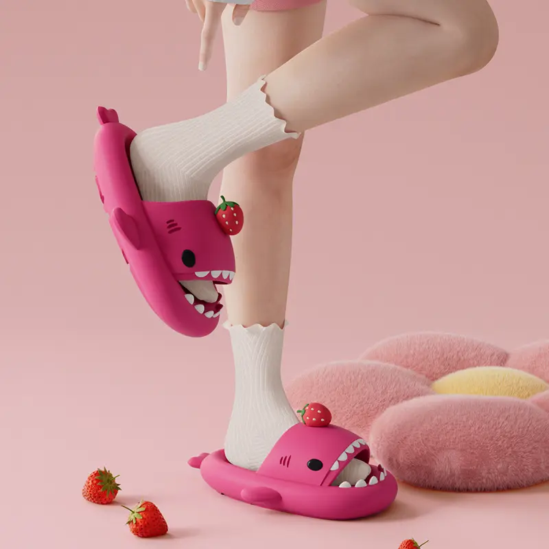 2025 New Shark Slippers Women Men Summer Shoes Cute DIY Strawberry Indoor Street Sandals Girls Boys Beach Shower Slides