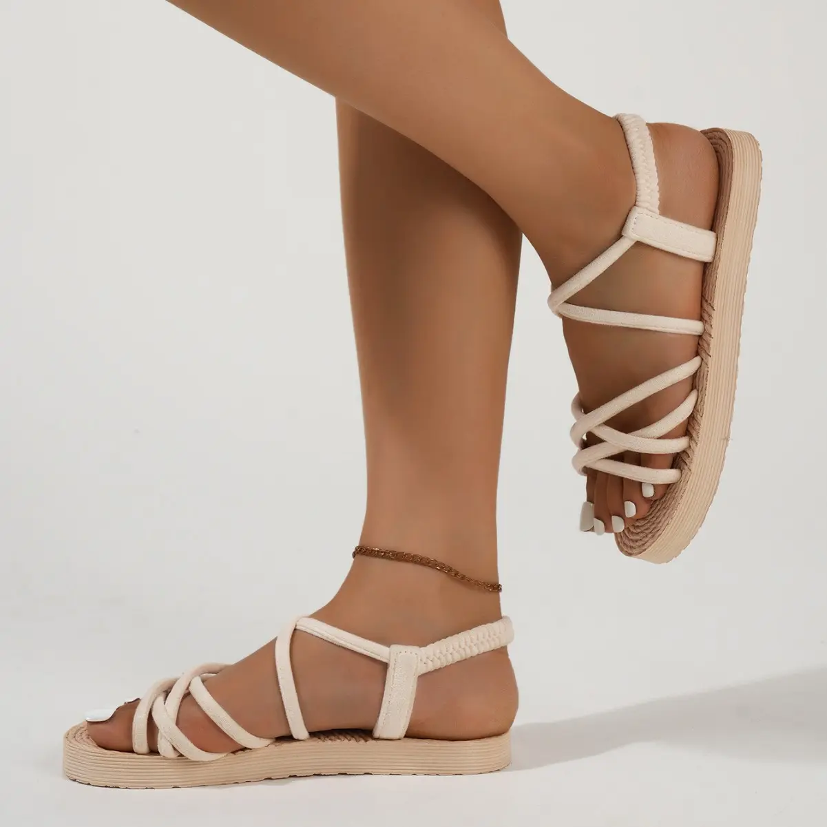 Women Summer Flat Sandals Light Weight Beach Street Shoes Elastic Band Girls Student Daily Walking Flats Leisure Sandalias
