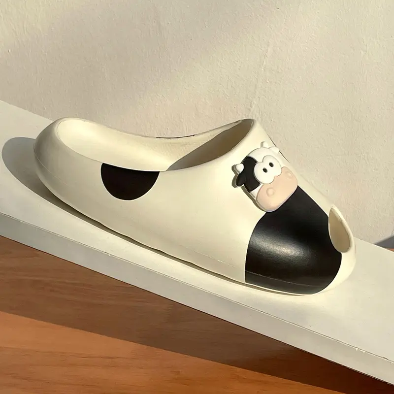 Cute Cartoon Cow Indoor Platform Slippers Women Summer Shoes Thick Sole Anti-slip Home Bathroom Shower Slides For Female