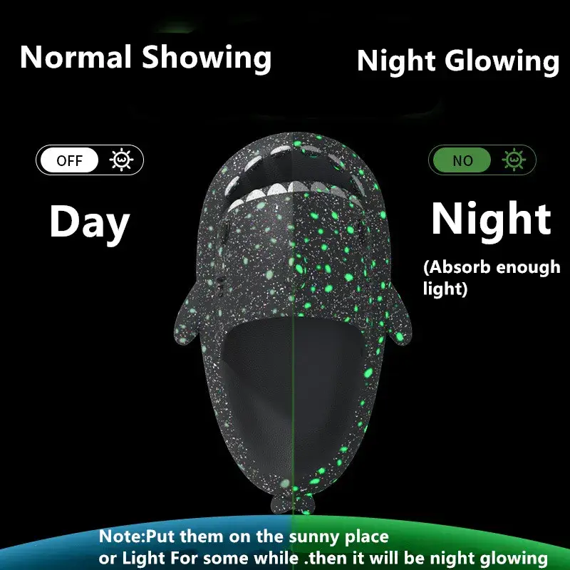 Luminous Shark Slippers for Couples Fashionable Home & Beach Summer Shoes Cute Glow-in-the-Dark Cartoon Design for Men And Women