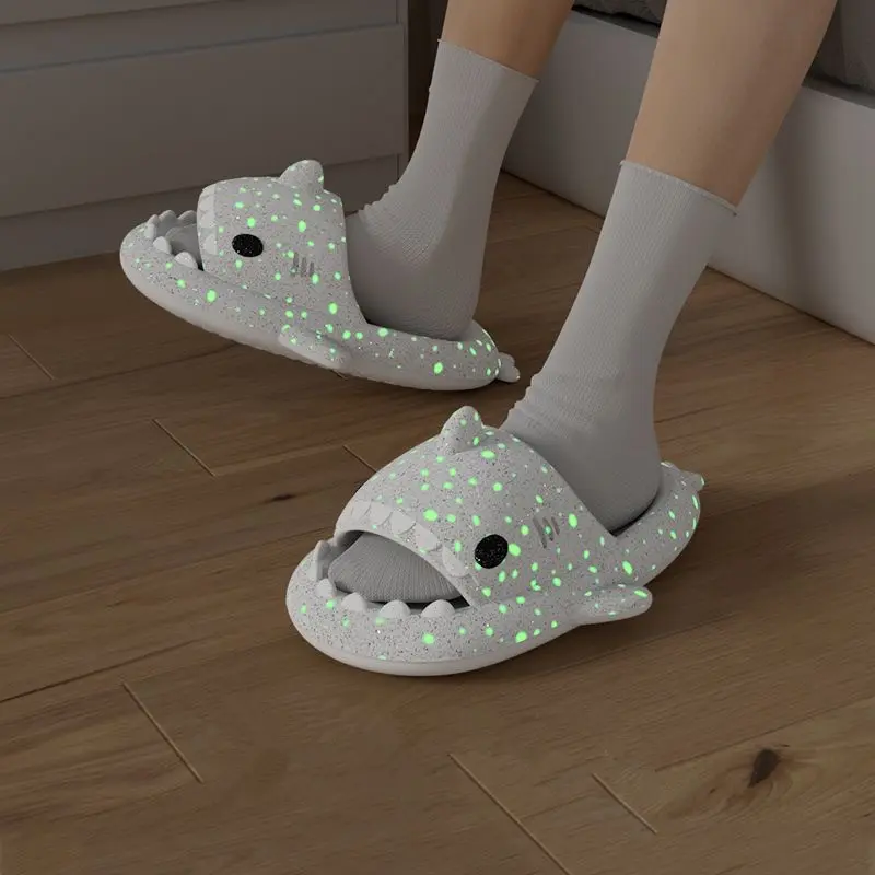 Luminous Shark Slippers for Couples Fashionable Home & Beach Summer Shoes Cute Glow-in-the-Dark Cartoon Design for Men And Women