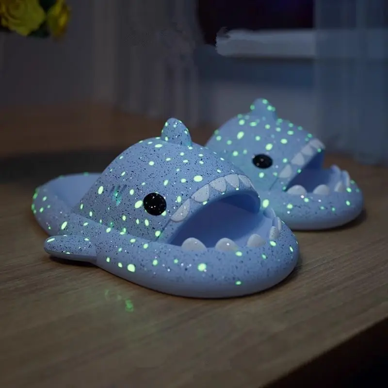 Luminous Shark Slippers for Couples Fashionable Home & Beach Summer Shoes Cute Glow-in-the-Dark Cartoon Design for Men And Women