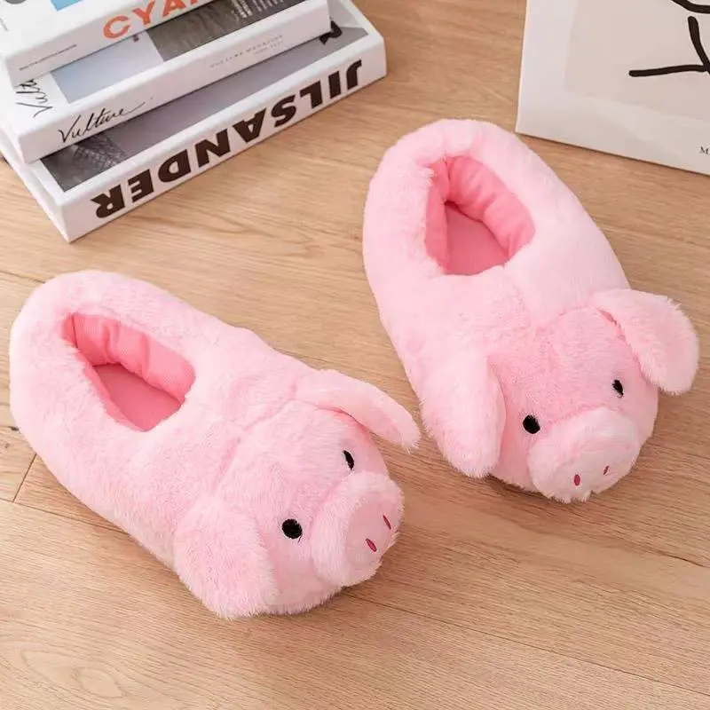 Winter Women Warm Indoor Slippers Ladies Fashion Cute Pink Pig Shoes Women's Soft Short Furry Plush Home Floor Slipper SH467