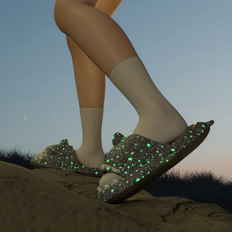 Luminous Shark Slippers for Couples Fashionable Home & Beach Summer Shoes Cute Glow-in-the-Dark Cartoon Design for Men And Women