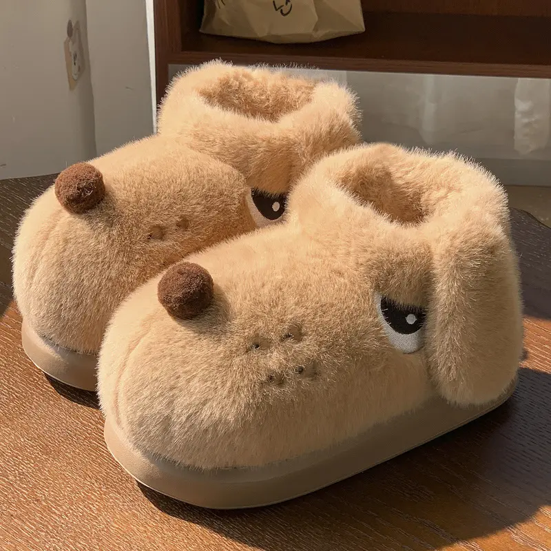 2025 New Arrival Cute Cartoon Dog Warm Slippers For Women Men Winter Platform Shoes Soft Plush Couples Indoor Fluffy Snow Boots