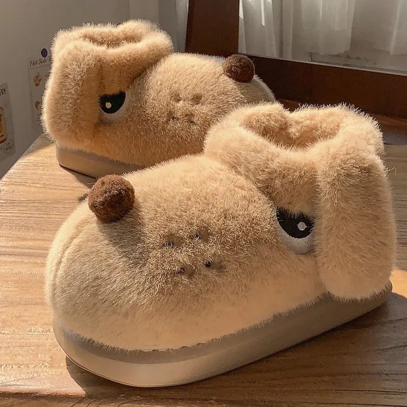 2025 New Arrival Cute Cartoon Dog Warm Slippers For Women Men Winter Platform Shoes Soft Plush Couples Indoor Fluffy Snow Boots