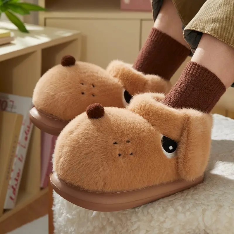 2025 New Arrival Cute Cartoon Dog Warm Slippers For Women Men Winter Platform Shoes Soft Plush Couples Indoor Fluffy Snow Boots