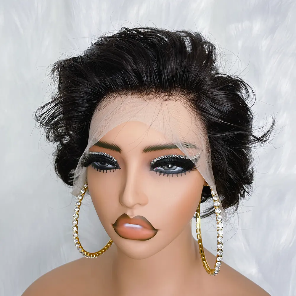Short Lace Frontal Wig Human Hair Natural Color Curly Wave 13X4 Frontal Wigs Brazilian Curly Lace Front Human Hair Wig 8Inch