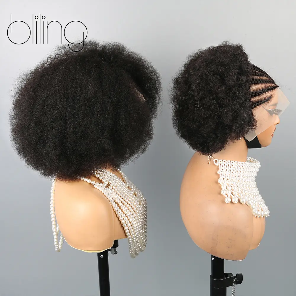 Afro Kinkycurly Wig Human Hair, 13x4 Lace Front Glueless Bob Wigs, 180 Density Pre Plucked Transparent Lace Frontal Wig