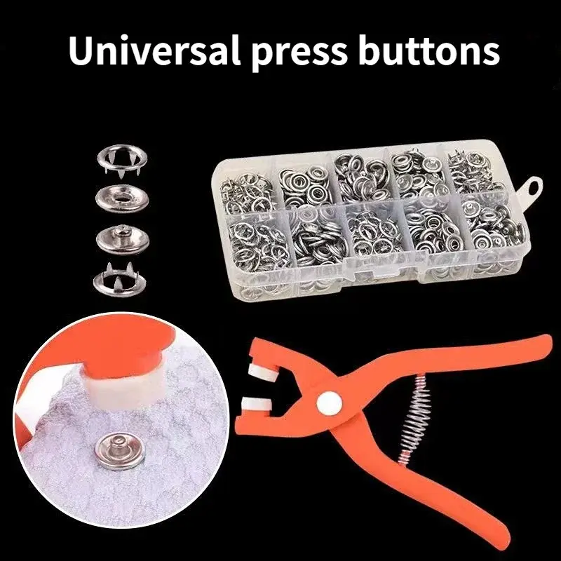 Plier Tool+50/100 Set Metal Sewing Buttons Hollow Solid Five-claw Buckle Metal Snap Buttons for Installing Clothes DIY Craft