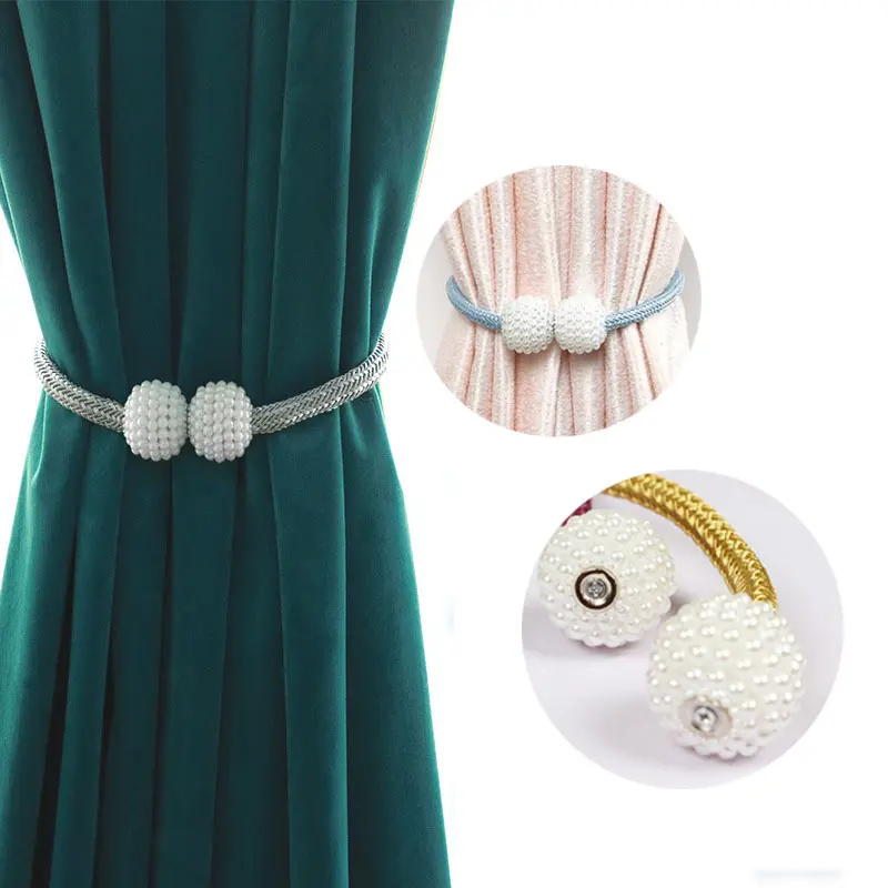 2Pcs Magnetic Pearl Ball Curtain Buckles Curtain Tiebacks Backs Holdbacks Buckle Clips Curtain Rods Home Decorative Accessories