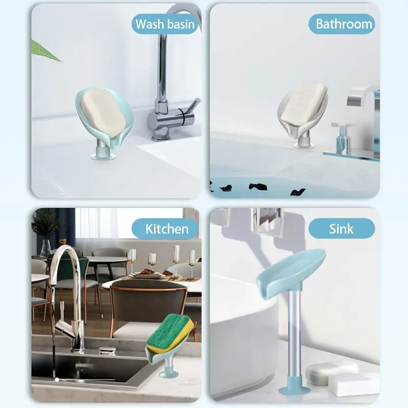Bathroom Shower Soap Holder Leaf Shape Soap Box Drain Soap Holder Box Sponge Storage Plate Tray Bathroom Supplies Bathroom Gadge