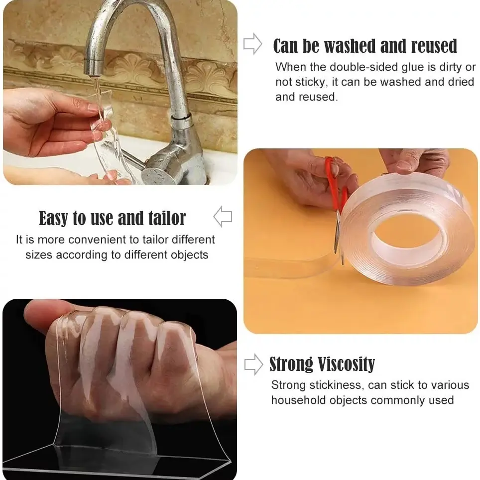 1/2/3/5M Transparent Silicone Double Sided Tape Sticker For Car Home Kitchen High Strength No Traces Adhesive Sticker
