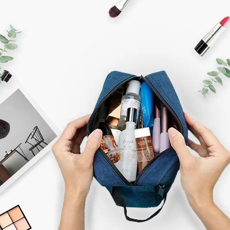 Portable cosmetic bag, Oxford cloth waterproof storage bag, large-capacity hand-held portable toiletry bag, travel storage pouch