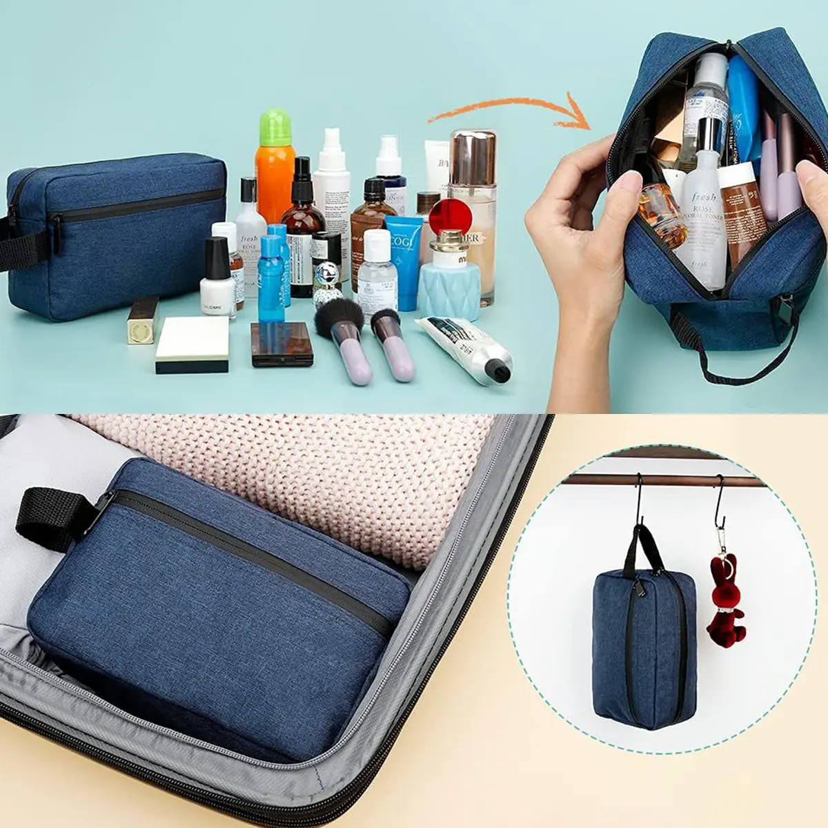 Portable cosmetic bag, Oxford cloth waterproof storage bag, large-capacity hand-held portable toiletry bag, travel storage pouch