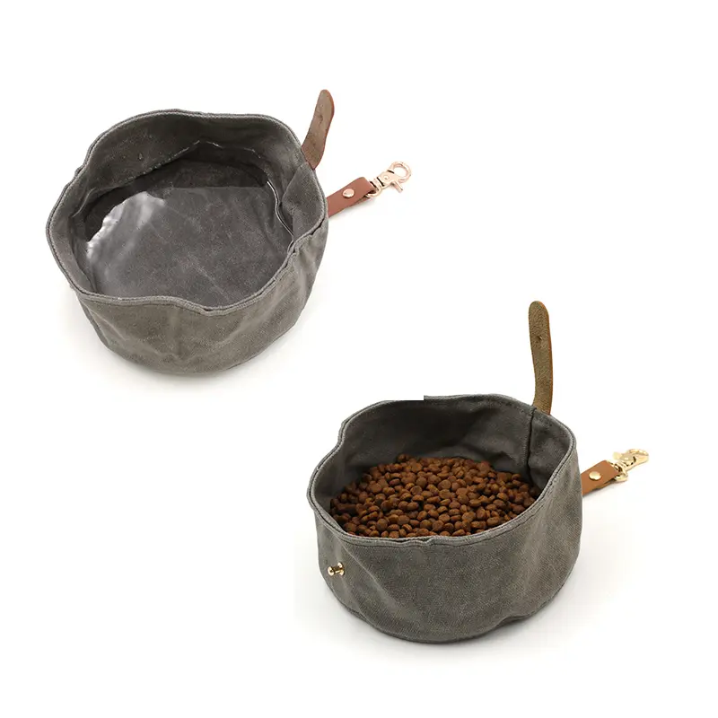 Canvas Dog Bowl, Travel Dog Food & Water Bowl, Pet Dish, Waxed Canvas, Handmade