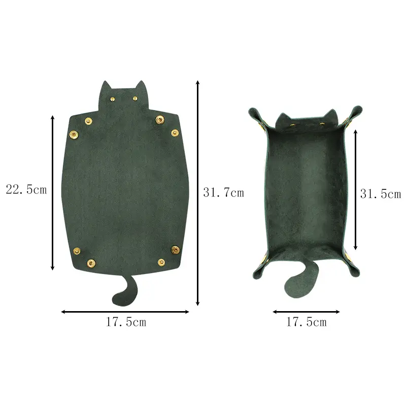 Leather Tray, Cat Shape Storage Tray, Collapsible Jewellery Travel Organiser, Suitable for Travel, Nightstand, Office