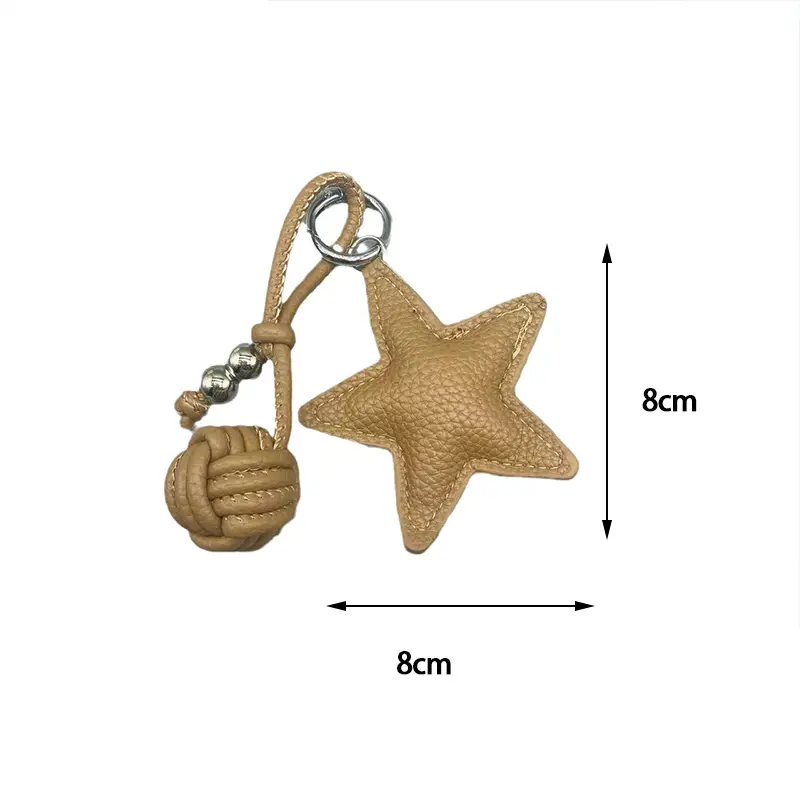 Five-pointed Star Woven Ball Charm, PU Leather Bag Pendant, Creative Woven Ball Star Keychain, Phone Hanger