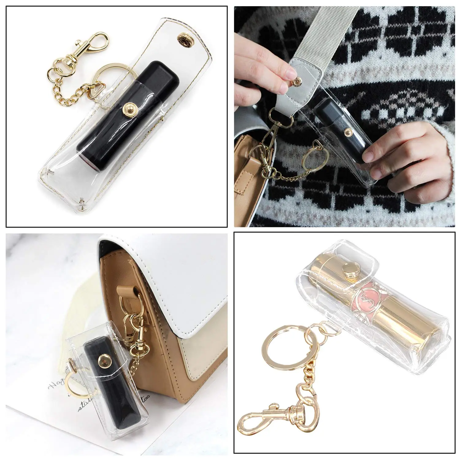 Fashion Lipstick Keychain Holder Lipstick Case Holder Lip Balm Holder with Key Chain, Portable, Gift for Women Girls