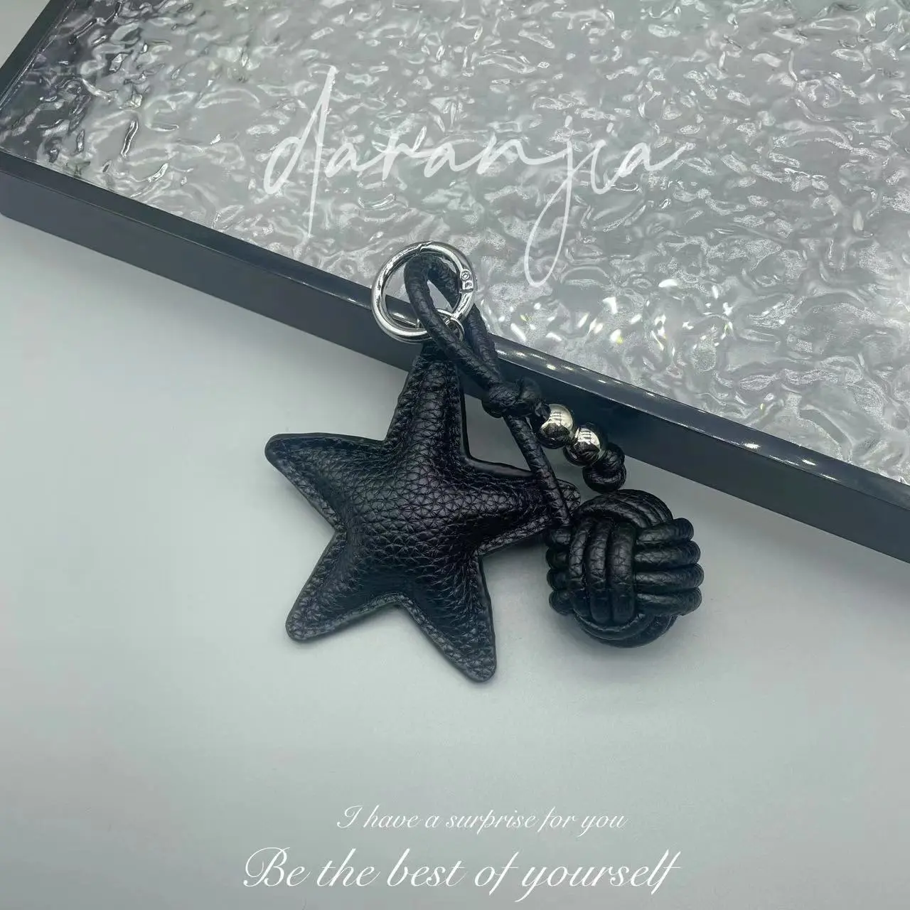 Five-pointed Star Woven Ball Charm, PU Leather Bag Pendant, Creative Woven Ball Star Keychain, Phone Hanger