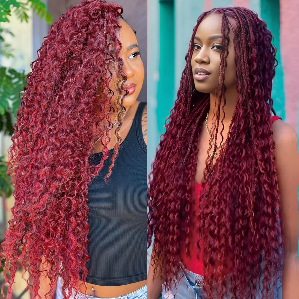Bulk Braiding Hair Human hair Deep Wave Burgundy Braiding Hair For Boho Braids Hair Extensions Boho Braids Human Hair 99J Color