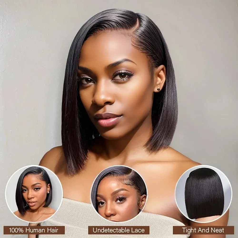 4X6 Bob Wig Human Hair Glueless Wigs Human Hair Pre Plucked Pre Cut HD Lace Front Glueless Wigs Human Hair 200% Density Wigs