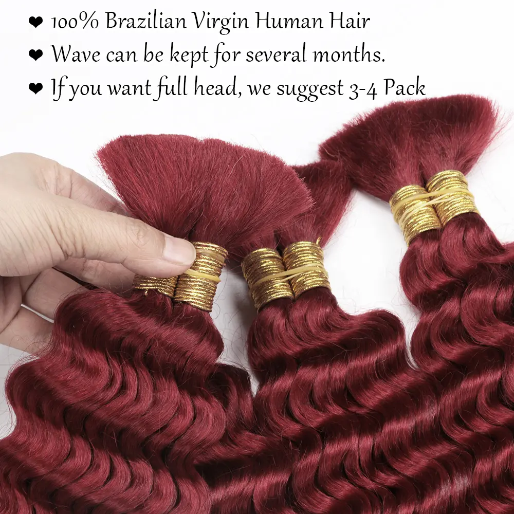 Bulk Braiding Hair Human hair Deep Wave Burgundy Braiding Hair For Boho Braids Hair Extensions Boho Braids Human Hair 99J Color