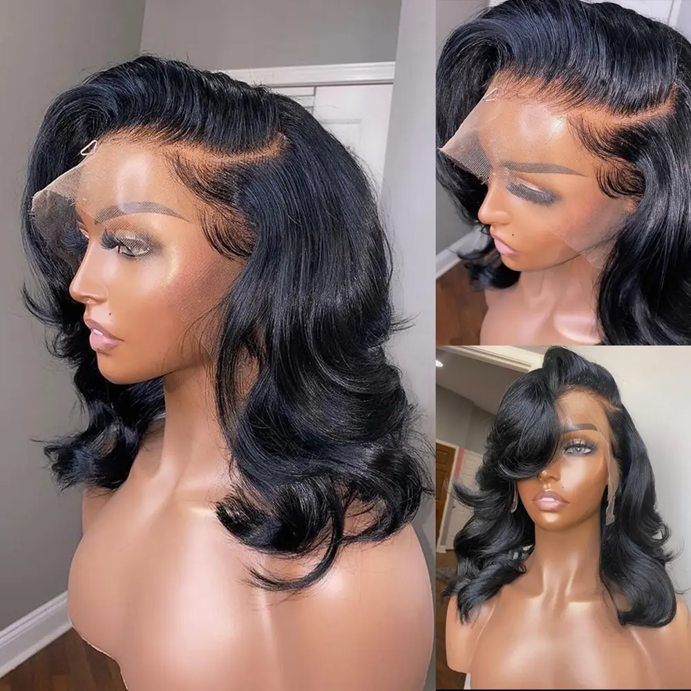Body Wave Bob Wig Human Hair 13x4 Lace Front Human Hair Wigs Transparent Lace 180% Density Short Bob Wig Loose Deep Lace Frontal