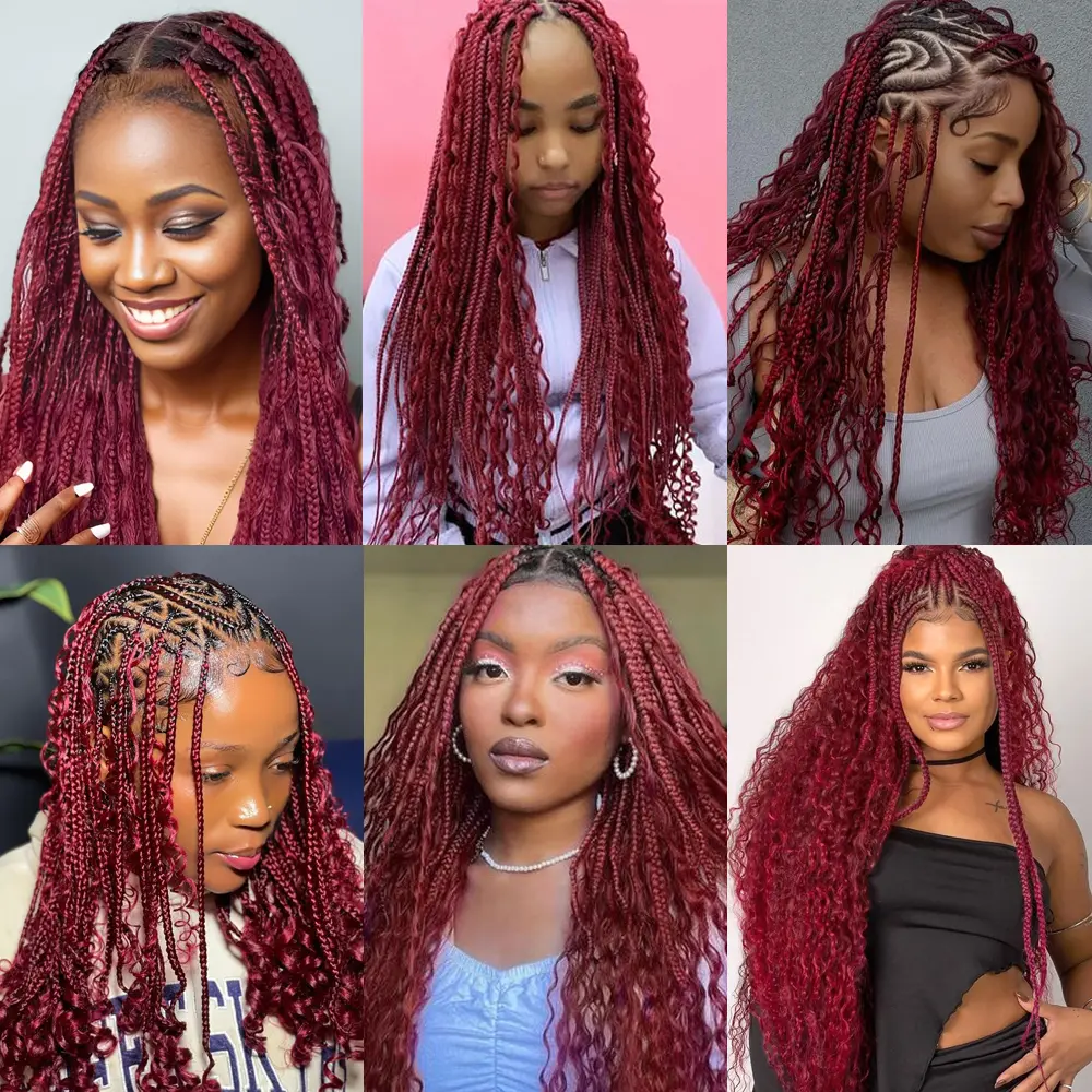 Bulk Braiding Hair Human hair Deep Wave Burgundy Braiding Hair For Boho Braids Hair Extensions Boho Braids Human Hair 99J Color
