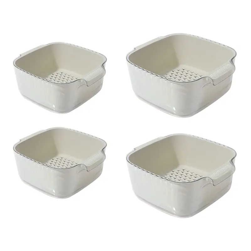 HGHO Fruit Strainer,Vegetable Washing Basket,2 Set Fruit Washing Bowl 4 In 1 Double-Layer Drain Basin And Basket For Fruits Dura