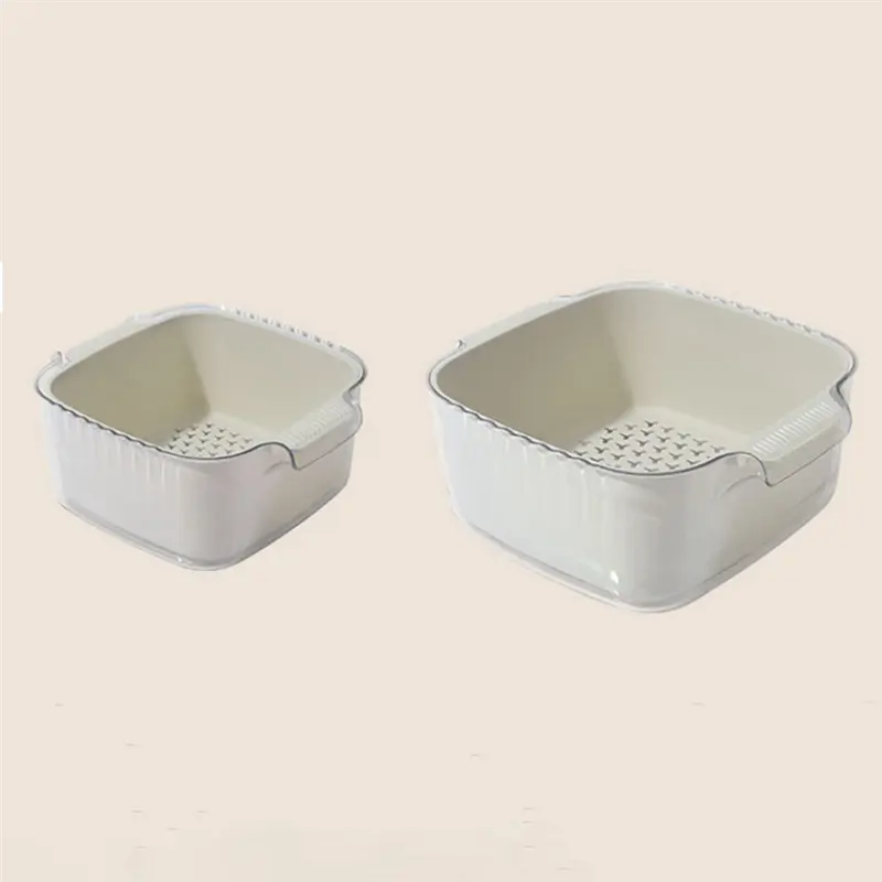 HGHO Fruit Strainer,Vegetable Washing Basket,2 Set Fruit Washing Bowl 4 In 1 Double-Layer Drain Basin And Basket For Fruits Dura