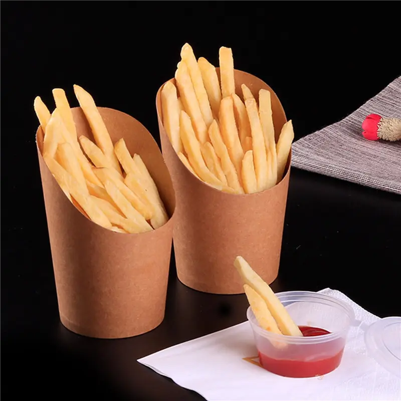 HGHO 600Pcs Disposal Take-Out Baking Cakes Egg Puff French Fries Chips Snacks Kraft Paper Cups Holder, 300Ml (Brown)