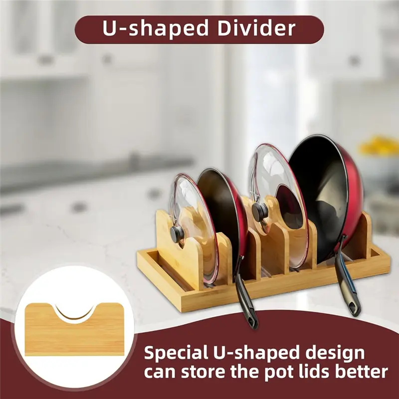 HGHO Bamboo Pot Lid Organizer For Cabinet & Kitchen Counter, Pan Lid Organizer Inside Cabinet, Pot Lid Holder, Sheet Pan Rack