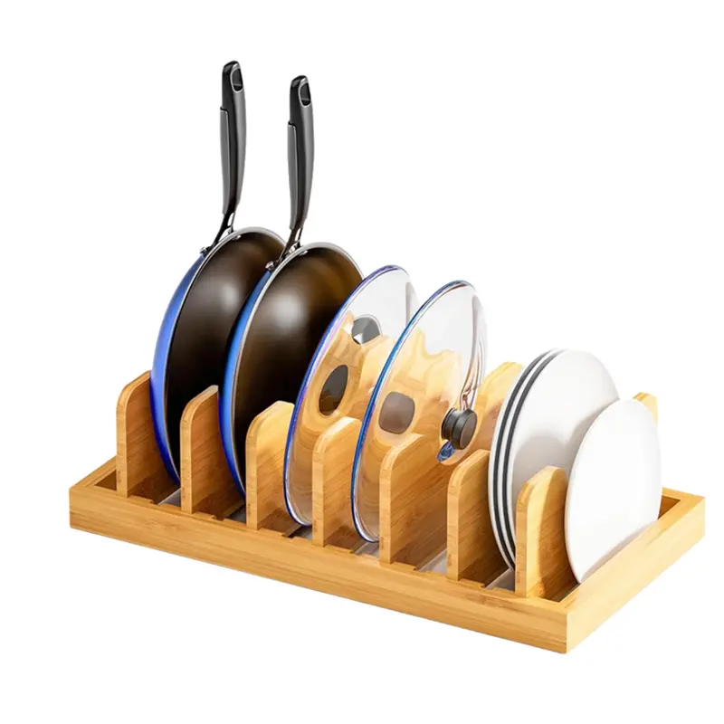 HGHO Bamboo Pot Lid Organizer For Cabinet & Kitchen Counter, Pan Lid Organizer Inside Cabinet, Pot Lid Holder, Sheet Pan Rack