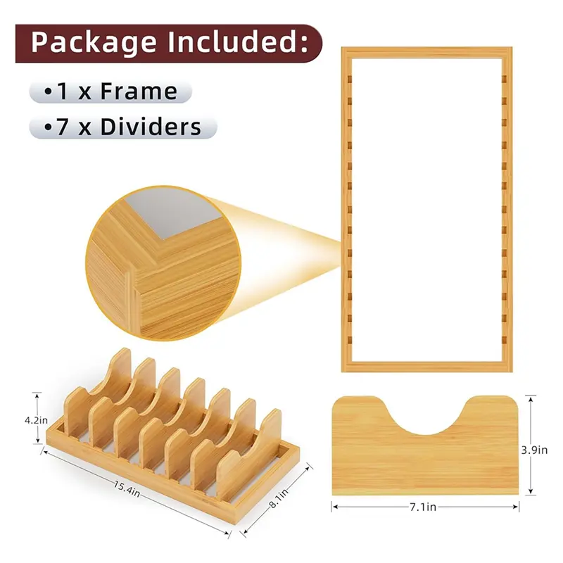 HGHO Bamboo Pot Lid Organizer For Cabinet & Kitchen Counter, Pan Lid Organizer Inside Cabinet, Pot Lid Holder, Sheet Pan Rack