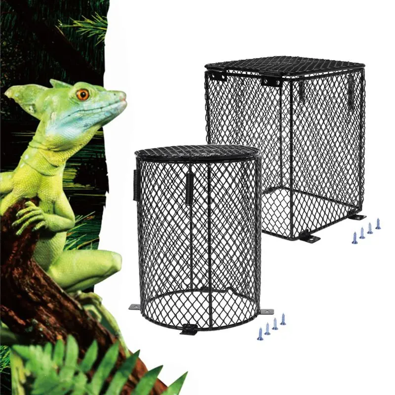 Rectangular/Round Reptile Heater Guard Heating Bulb Lamp Enclosure Cage Protector Metal Mesh Lamp Cover