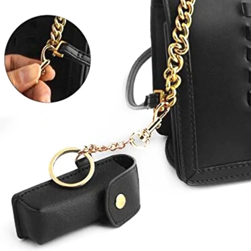 Portable Leather Lipstick Bag Makeup Pouch Lip Balm Bag Keychain Holder Lipsticks Protective Cover With Mirror