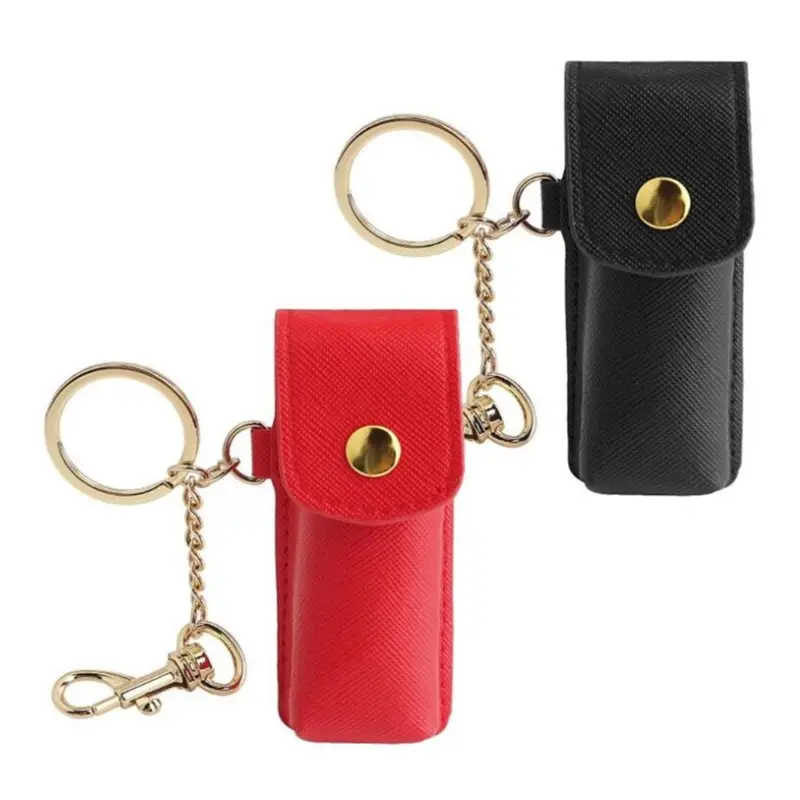 Portable Leather Lipstick Bag Makeup Pouch Lip Balm Bag Keychain Holder Lipsticks Protective Cover With Mirror