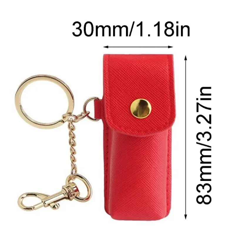 Portable Leather Lipstick Bag Makeup Pouch Lip Balm Bag Keychain Holder Lipsticks Protective Cover With Mirror